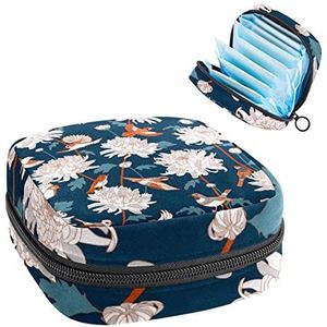 Opbergtas voor maandverband Pads, Menstruatie Cup Pouch, Periode Bag Organizer voor vrouwelijke Pads Tampons, Vliegende Vogels op Chrysant
