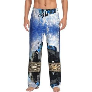 Boerderij Tractor Heren Lange Lounge Wear Broek Nachtkleding Pyjama Bodems Nachtkleding Met Zakken En Trekkoord, Wit, S