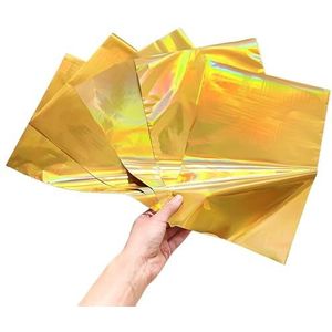 Warmdrukfolie knutselpapier voor hete laminering van geanodiseerd aluminium A4, 50 vellen, gemakkelijk te gebruiken, kan worden gebruikt op hete reliëfpapier (kleur: goud holograf