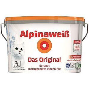 Alpina Wit Het origineel, optimaal dekkende en zuinige witte muurverf, met spatbeschermingsformule, 2 liter