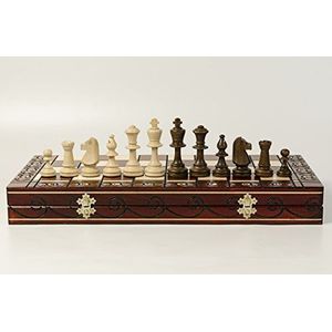 Master of Chess Toernooi Houten Schaakbord “CONSUL” 48 cm - Handgemaakt Groot Draagbaar Schaakbord - Opvouwbare Schaakset voor Kinderen en Volwassenen - Met STAUNTON NO.5 Stukken