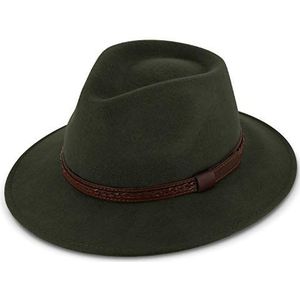 fiebig Edison Traveller met imitatieleren band | Vilten hoed gemaakt van 100% wol voor mannen en vrouwen | Aangenaam lichte pasvorm voor het hele jaar | Gemaakt in Italië (57-M, Olijfgroen)