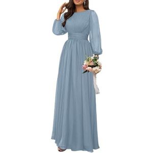 Dames chiffon bruidsmeisje jurken lange formele avond prom jurken ruches cocktail jurken plus size, Dusty Blauw, 32