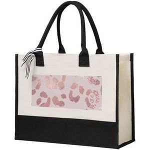 YUNWEIKEJI Luipaard Print Cheetah Rose Goud, Boodschappentas Tote Bag Canvas Tas Winkelen Handtas, Multifunctionele Canvas Schoudertas, zoals afgebeeld, Eén maat