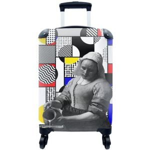 MuchoWow® Koffer - Collage - Mondriaan - Melkmeisje - Past binnen 55x40x20 cm en 55x35x25 cm - Handbagage - Trolley - Fotokoffer - Cabin Size - Print