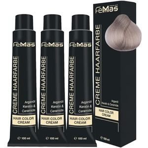 FemMas Haarverf, 3 x licht lichtblond as 10.1, crème haarverf met arganolie, keratine en ceramiden, permanente haarkleuring of tint voor stralende kleurresultaten, 100 ml
