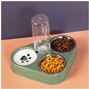 Voerbak voor huisdieren Pet Cat Bowl Automatic Dog 50 0ml Hond Waterfles Kat Voedsel Kom Huisdier Rvs Dubbele Kom 3 Kommen Kataccessoires Voerbakken voor huisdieren (Color : Green, Size : M-29.5x24.