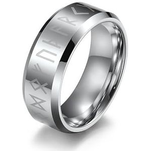 Sieraden Nordic for Viking tekst wolfraam ring ring for Loon rune mannen en vrouwen wolfraam hand sieraden (Color : Steel, Size : 12#)
