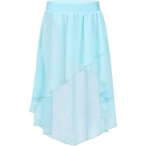 UBOHUZ Chiffon rok voor kinderen, meisjes, voor ballet, jazzdans, studio, praktijk, optredenskostuum, hoog-laag elastische tailleband, lyrische danskleding voor vrouwen, Blauw, 14