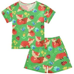 YOUJUNER Kinderpyjama set schattige vos korte mouw T-shirt zomer nachtkleding pyjama lounge wear nachtkleding voor jongens meisjes kinderen, Meerkleurig, 6 jaar