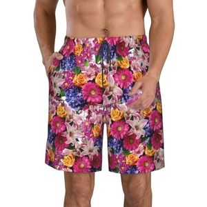 JIAWUJYNB Strandshorts voor heren met roze bloemen en gouden rozen - lichte, sneldrogende zwembroek met trekkoord en zakken, Wit, XL