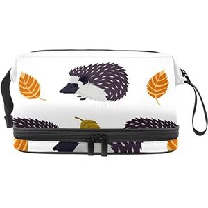 Grote capaciteit reizen cosmetische tas,Make-up tas,Waterdichte make-up tas Organizer, Witte Egel, Meerkleurig, 27x15x14 cm/10.6x5.9x5.5 in