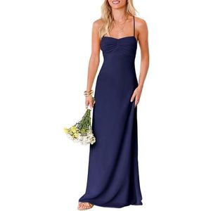 HPPEE Damesjurk met ronde hals, chiffon, bruidsmeisjesjurk, mouwloos, A-lijn, bruidsmeisje, spaghettiband, formele jurk, Donkerblauw, 32
