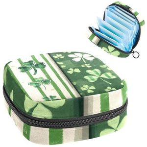 1 x maandverband, grote maandverband, organizer, herbruikbare eerste menstruatietas voor meisjes, dames, dames, 17 x 17 x 12 cm, St. Patricks Day Clover en groene strepen