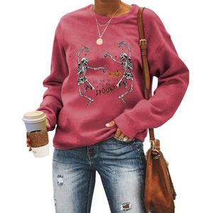 MLZHAN Tis The Season To Be Spooky Vrouwen Halloween Sweatshirts Grappig 2 Dans Skelet Pompoen Sterren Shirt Herfst Gift Tops (XXL, Rood), Rood, XXL