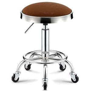 FXLUHAY Ronde rollende kantoorkruk in hoogte verstelbare draaikruk, salonkruk opstelkrukken stoel met wielen en bredere ronde zitting voor medische spa schoonheidsspecialiste studio (bruin)