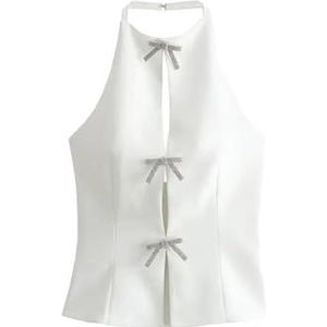 Vrouwen Camis Hollow Out Mouwloos Backless Slim Halter Vrouwelijke Crop Top Halter Vest Voor Vrouwen, Wit, XS