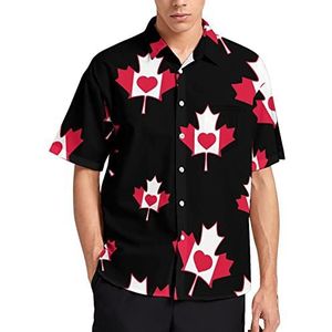 Canada Maple Leaf Vlag En Hart Hawaiiaanse Shirt Voor Mannen Zomer Strand Casual Korte Mouw Button Down Shirts met Zak