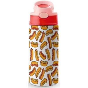 Kleurrijke Hot Dogs 12oz Water Fles met Stro Koffie Tumbler Water Cup Rvs Reizen Mok Voor Vrouwen Mannen Roze Stijl