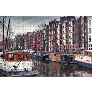 Puzzel 1000 Stukjes Huisboten Langs het Kanaal In Amsterdam Puzzel Moeilijk Tieners Speciale Puzzel Voor Volwassenen Jongens Brain Uitdaging Puzzel Voor Kinderen