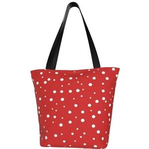 BeNtli Schoudertas, canvas draagtas grote tas vrouwen casual handtas herbruikbare boodschappentassen, rode en witte stippen, zoals afgebeeld, Eén maat