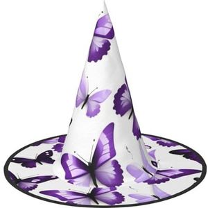 SSIMOO Witte paarse vlinders Halloween feesthoed, grappige Halloween-hoed, kostuumaccessoire voor Halloween-feestdecoratie,