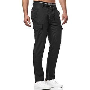 Indicode Heren Leonardo Cargo Pants | Cargobroek van linnen & katoen Black L