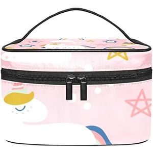 Make-up Organizer Bag, Reizen Make-up Tas Organizer Case Draagbare Cosmetische Tas voor Vrouwen en Meisjes Toiletartikelen Wit Eenhoorn Cloud Doodle Star Rainbow Roze, Meerkleurig, 22.5x15x13.8cm/8.9x5.9x5.4in