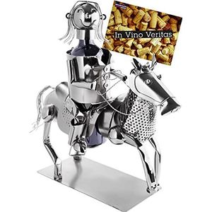 BRUBAKER Wijnfleshouder Ruiter - Metalen Sculptuur Flessenstandaard - 43 cm Metalen Figuur Wijngeschenk voor Paarden en Paardensport Fans met Wenskaart