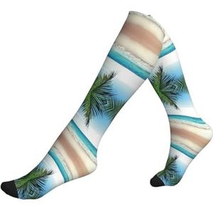 KoNsev Tropische palmboom Hawaii strand compressie sokken voor vrouwen mannen ondersteuning sokken knie hoge verpleegkundigen, zwangerschap, hardlopen, vliegen, 1 zwart, Eén Maat