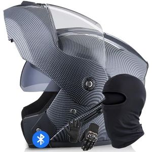 Systeemhelm Met Bluetooth-Motorhelm Geïntegreerde Motorhelm DOT/ECE-Gecertificeerd Bluetooth-Integraalhelm Systeemhelm Met Dubbele Spiegel Voor Dames En Heren J,XL/60-61CM