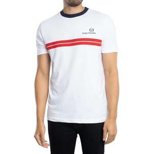 Sergio Tacchini Heren Nieuw Supermac T-Shirt, White/Maritime Blue/Adrenaline Rush, 3XL