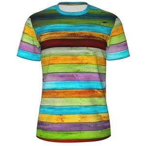 Verticale planken in timmerwerk eikenhout print heren sport T-shirt, ademend koel droog mesh basislaag tops korte mouw running top gym shirt, Zwart, S