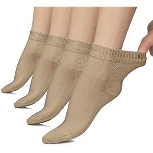 Diabetiker bamboesokken met lycra voor Dames: Zonder naad aan de aanzet van de teennagels, Enkelhoog; hoog draagcomfort; voor business en vrije tijd; geschikt voor Zwangere vrouwen en Senioren; 4 paar (Beige, 39-42)