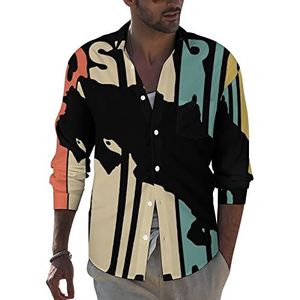 Retro Stijl Costa Rica Silhouet Heren Revers Lange Mouw Shirt Button Down Print Blouse Zomer Pocket Tees Tops 4XL
