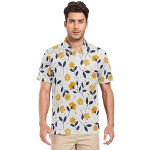 LI ZHI XIN Heren poloshirt korte mouwen werk T-shirt zomer top klassieke kraag sweatshirt met 2 knopen voor golf tennis outdoor sport herfst bloemen bladeren, Meerkleurig, S
