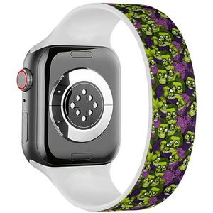 Solo Loop band compatibel met alle series Apple Watch 38/40/41mm (gebarsten groene zombie schedel oogbal) rekbare siliconen band band accessoire, Siliconen, Geen edelsteen
