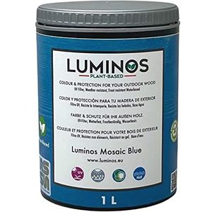 Luminos LUM1104 Mosaic Blue Houtbeits voor buiten, biopolymeerwaterbasis, lazuur voor hout, uv-bescherming en weerbestendig, blauw mozaïek, 1 liter