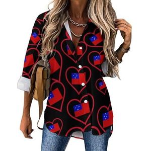 I Love Samoan Red Heart damesblouses Hawaiiaanse button down damestops shirts met lange mouwen T-shirts L