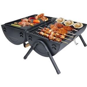 Barbecue Grill Draagbare Dubbelzijdige Houtskoolgrill Buitentafelbarbecue Grill BBQ-grill Voor Koken BBQ voor Picknick(Black)