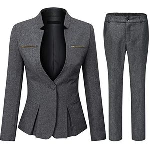 YYNUDA Kostuumset dames blazer met rok / broek slim fit broekpak elegante zakelijke outfit voor kantoor, donkergrijs (broekaznug), M