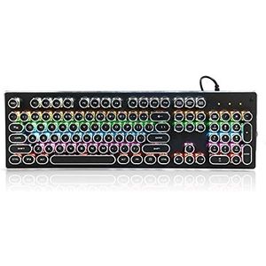 HJK920 universeel mechanisch computertoetsenbord, gaming bedraad klassiek retro punk mechanisch toetsenbord, ergonomisch toetsenbord met gemengde achtergrondverlichting, 104 ronde toetsen(zwart)