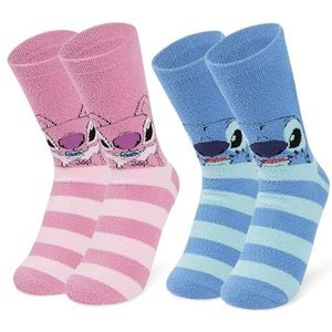 Disney Mickey Minnie Baby Yoda Stitch Damessokken, 2-delige set, wollig met ABS, Meerkleurige Stitch Angel, Eén maat