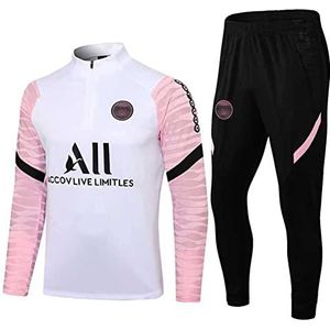 JIEAGY Parijs Jersey trainingspak lange mouwen jas lente en herfst jas trainingspak voetbal gepersonaliseerd uniform PSG mannen vrouwen, Wit Roze, s-Small