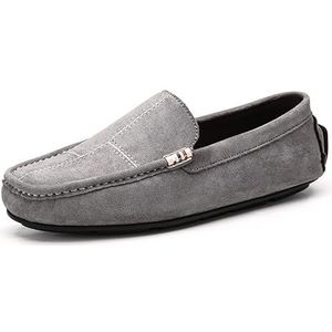 Herenloafers Schoenen Ronde neus Suede Vamp Leather Driving Loafers Flexibele lichtgewicht comfortabele wandelslip-on (Color : Grey, Size : 44 EU)