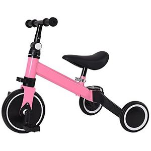 Drumm Draisienne Driewieler voor kinderfiets, 3-in-1 kinderdriewieler, 1-4 jaar, verstelbaar stuur, verstelbaar zadel, loophulp, cadeau (roze (3 en 1)