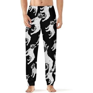 Witte Franse Bulldog heren pyjama broek zachte lange pyjama broek elastische nachtkleding broek 3XL