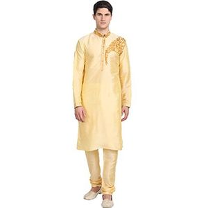 SKAVIJ Kurta Pyjama - Indiase Etnische Feestjurk - Pak voor Heren Beige S
