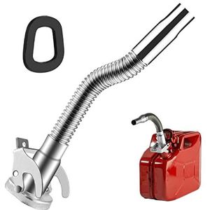 Tuit, benzine-jerrycan voor metaal, brandstofjerrycan, afvoerbuis, flexibele sproeischenktuit met afdichting, geleidingsbuis van koolstofstaal voor 5, 10 en 20 liter, metalen jerrycan (metaal-zilver)
