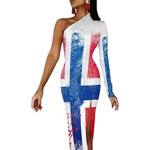 Distressed Flag Norway Damesjurk met halve mouwen, avondfeest, lange jurk, cocktailjurk, split, bodycon jurk, L